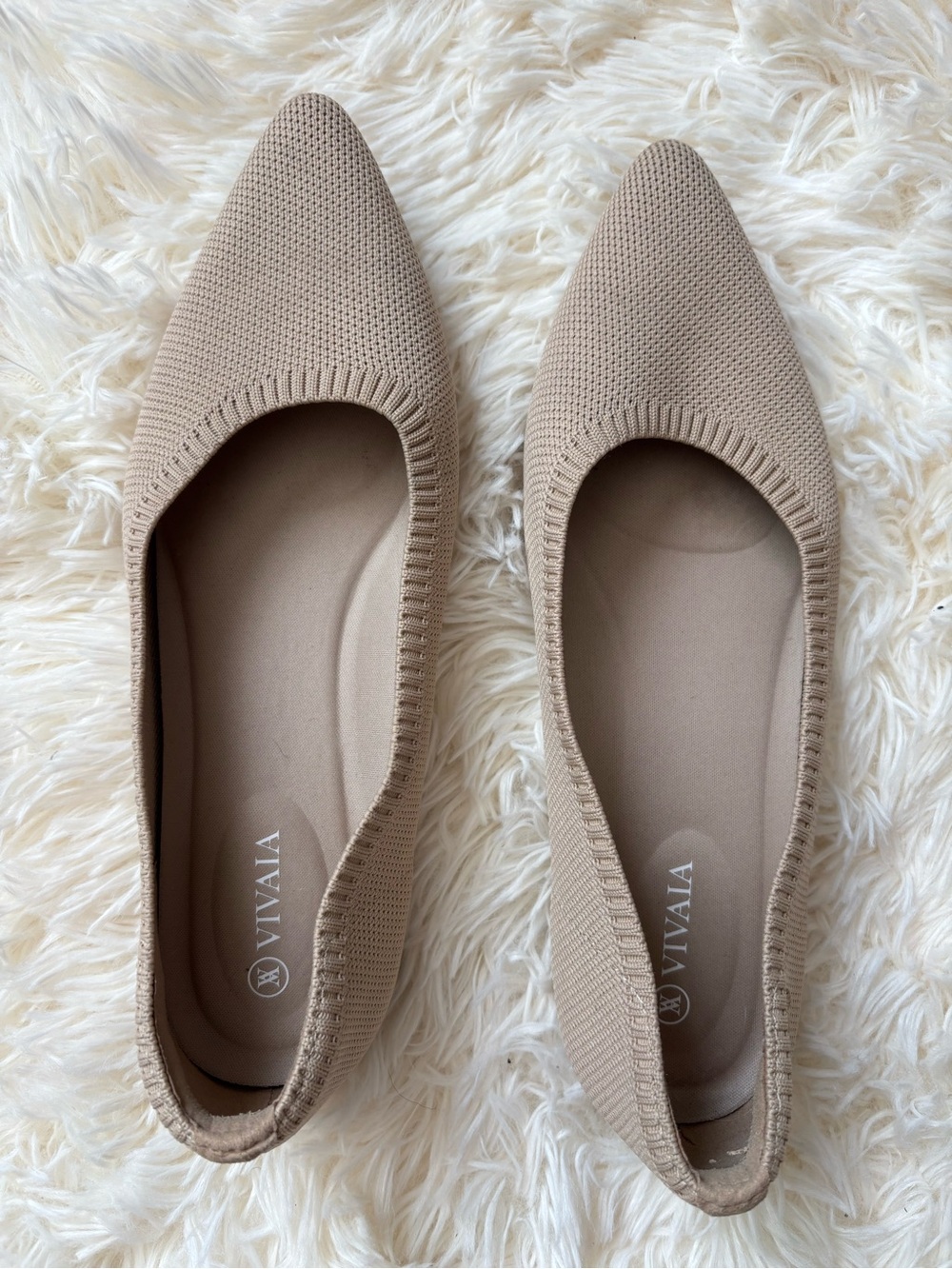 Vivaia Knit Pointed Toe Ballet Flats Tan Women’s 39/8.5